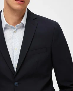 Blazer blu in tela di misto viscosa stretch con chiusura monopetto