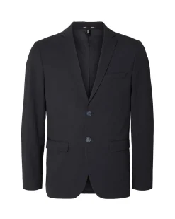 Blazer blu in tela di misto viscosa stretch con chiusura monopetto