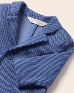 Blazer blu indaco in cotone e lino stretch microfantasia con rever classico 6-18 mesi