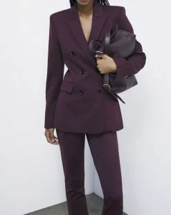Blazer bordeaux doppiopetto Patrizia Pepe in punto stoffa elasticizzato di misto viscosa