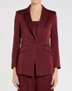 Blazer bordeaux in raso Marella con scollo a rever e chiusura a un bottone