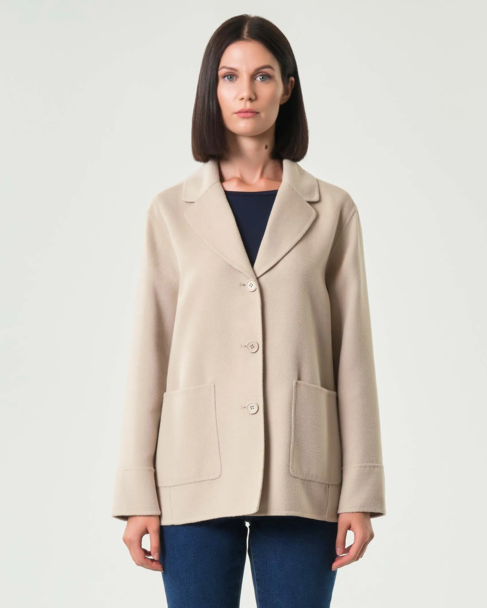 Blazer color sabbia Emme Marella in panno double con scollo a rever