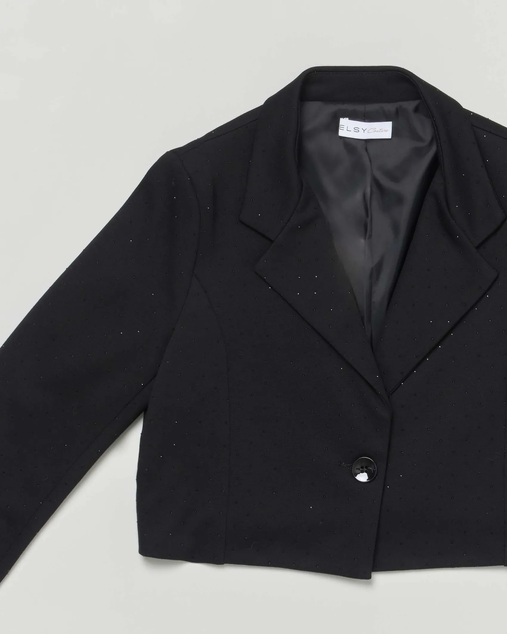 Blazer cropped Elsy nero con strass all over