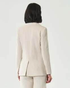 Blazer doppiopetto color panna Emme Marella in velluto a righe con scollo a rever