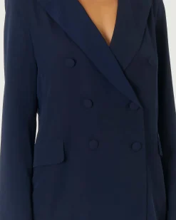 Blazer doppiopetto color blu in crêpe con revers a lancia