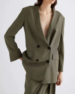 Blazer doppiopetto verde militare Marella in saglia fluida di misto lana e viscosa