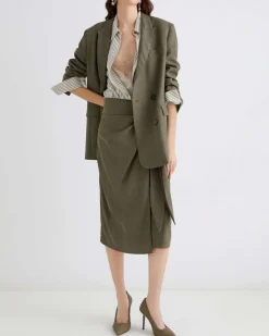 Blazer doppiopetto verde militare Marella in saglia fluida di misto lana e viscosa