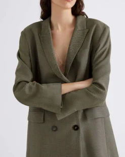 Blazer doppiopetto verde militare Marella in saglia fluida di misto lana e viscosa