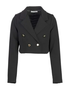 Blazer Elsy doppiopetto nero cropped in tessuto stretch