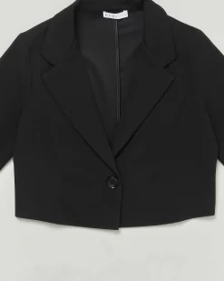 Blazer Elsy nero cropped in cady a maniche lunghe