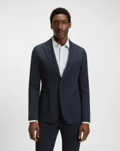 Blazer Hanry Boss blu in tessuto tecnico stretch diagonale