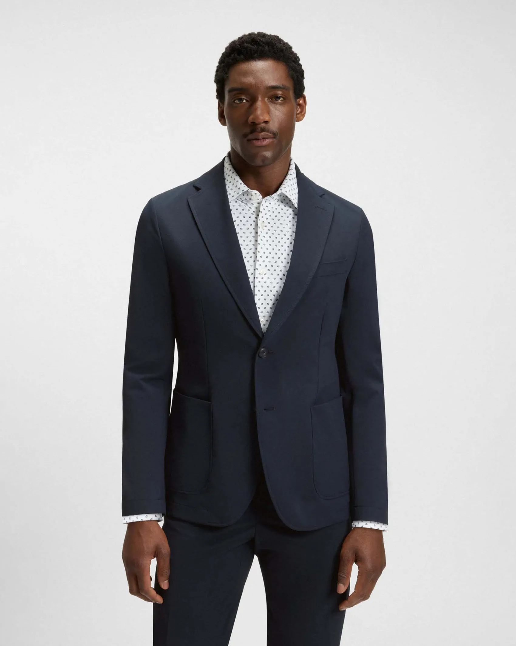Blazer Hanry Boss blu in tessuto tecnico stretch diagonale