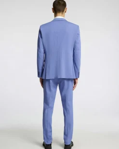 Blazer Liam azzurro slim-fit in tela di misto viscosa stretch con chiusura monopetto