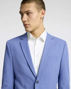 Blazer Liam azzurro slim-fit in tela di misto viscosa stretch con chiusura monopetto