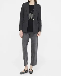 Blazer Liu Jo grigio in jersey mélange con spilla gioiello