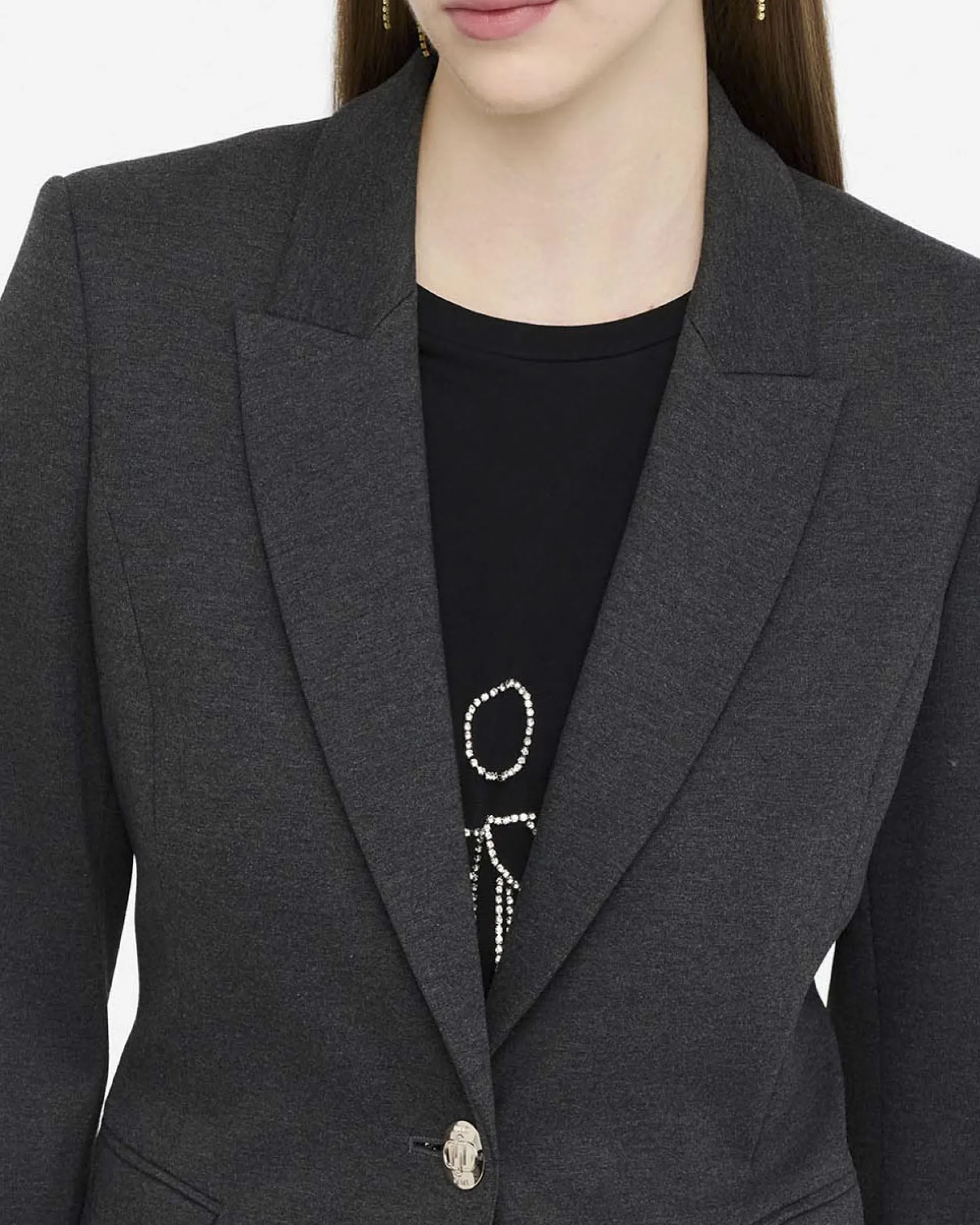 Blazer Liu Jo grigio in jersey mélange con spilla gioiello