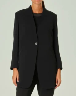Blazer lungo nero in crêpe envers satin recycled con scollo a V e chiusura a un bottone Marella ART. 365