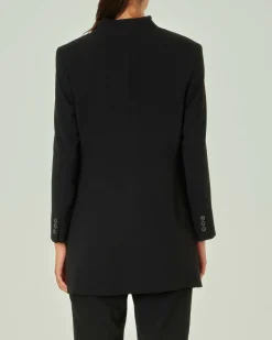 Blazer lungo nero in crêpe envers satin recycled con scollo a V e chiusura a un bottone Marella ART. 365