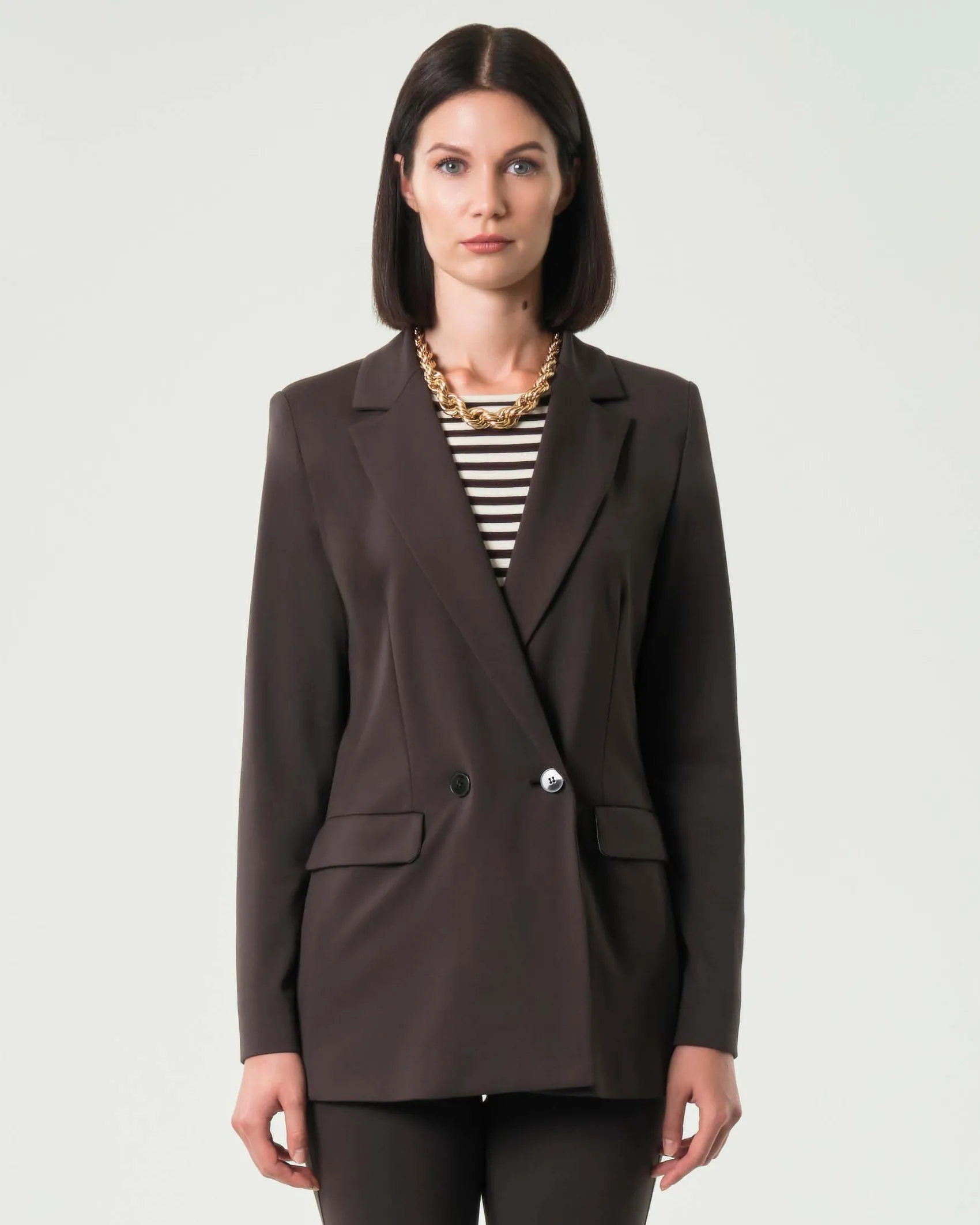 Blazer marrone doppiopetto Emme Marella in tessuto stretch punto Milano