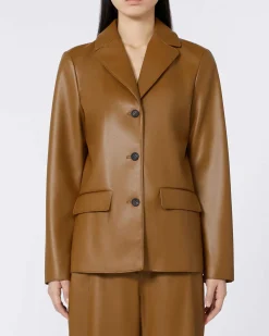 Blazer monopetto color cuoio in jersey effetto nappa MM Max Mara con scollo a rever