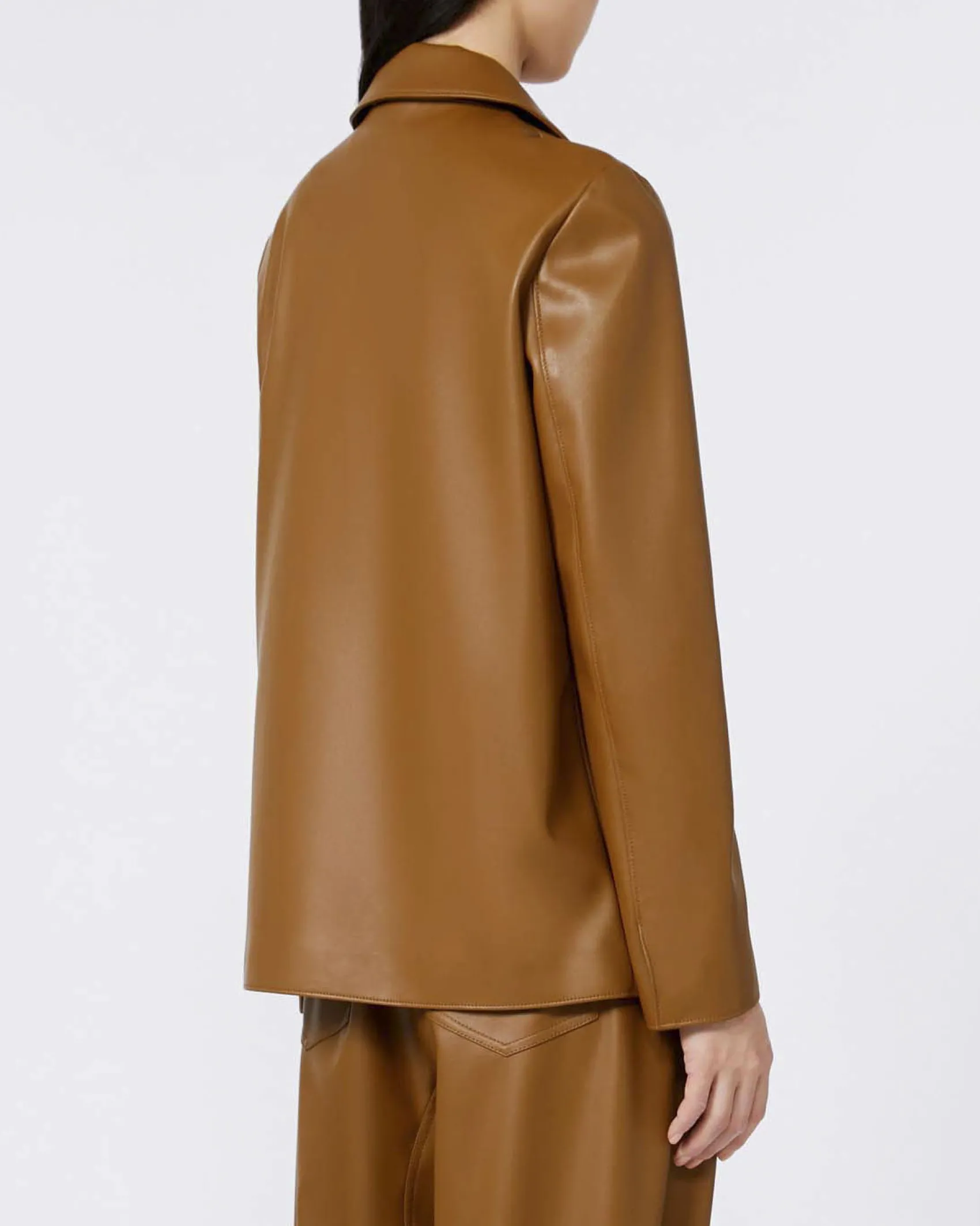 Blazer monopetto color cuoio in jersey effetto nappa MM Max Mara con scollo a rever