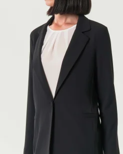 Blazer monopetto Hlo! nero in crêpe con maniche a tre quarti