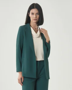 Blazer monopetto Hlo! verde smeraldo in crêpe con maniche a tre quarti