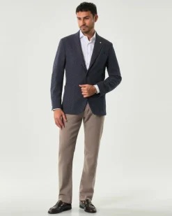 Blazer monopetto Manuel Ritz blu micro armatura slim-fit in misto cotone con tasche a toppa