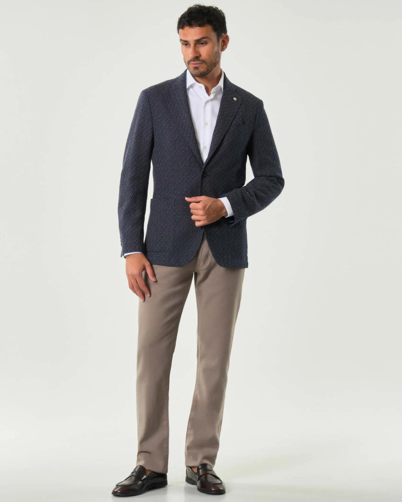 Blazer monopetto Manuel Ritz blu micro armatura slim-fit in misto cotone con tasche a toppa