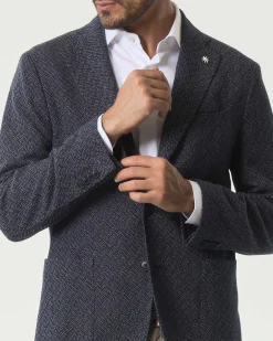 Blazer monopetto Manuel Ritz blu micro armatura slim-fit in misto cotone con tasche a toppa