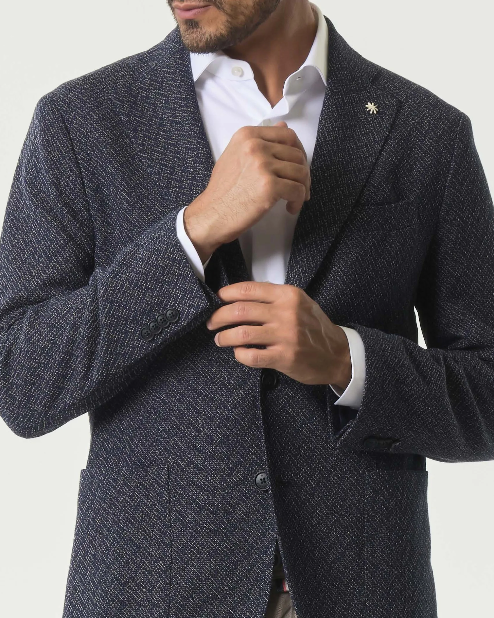 Blazer monopetto Manuel Ritz blu micro armatura slim-fit in misto cotone con tasche a toppa
