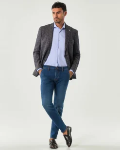 Blazer monopetto Manuel Ritz blu e marrone slim-fit in bouclé di misto cotone e lana bicolore con tasche a toppa
