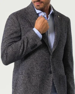 Blazer monopetto Manuel Ritz blu e marrone slim-fit in bouclé di misto cotone e lana bicolore con tasche a toppa