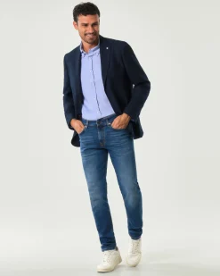 Blazer monopetto Manuel Ritz blu micro armatura in misto viscosa stretch