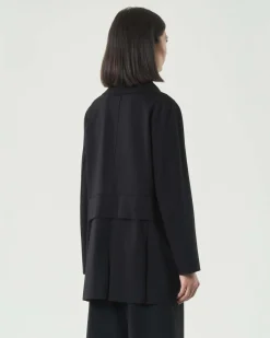 Blazer nero a un bottone Jurerê in misto viscosa punto Milano con scollo a rever e motivo a pannello in vita