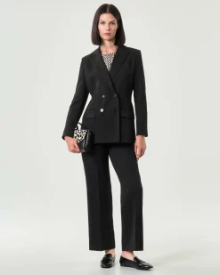 Blazer nero doppiopetto Emme Marella in tessuto diagonale stretch con scollo a rever