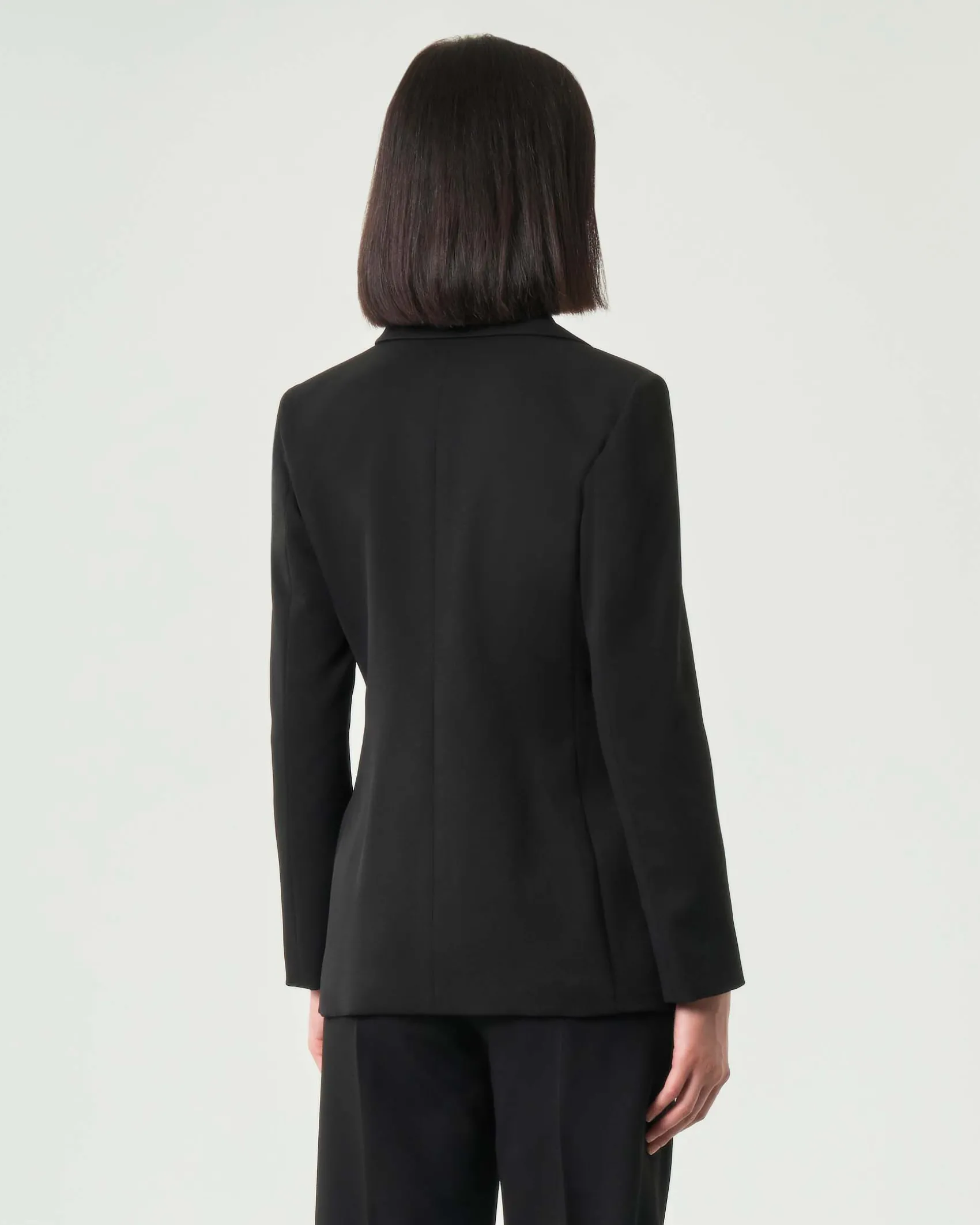 Blazer nero doppiopetto Emme Marella in tessuto diagonale stretch con scollo a rever
