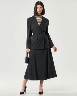 Blazer over grigio antracite Emme Marella in misto viscosa con cintura in vita di chiusura