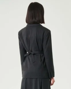 Blazer over grigio antracite Emme Marella in misto viscosa con cintura in vita di chiusura