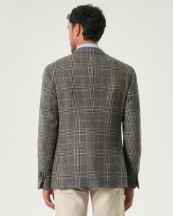 Blazer Pellizzari in lana Vitale Barberis Canonico a fantasia principe di Galles grigio e noce
