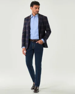 Blazer Pellizzari in lana e seta Vitale Barberis Canonico a fantasia check blu e noce