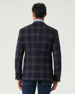 Blazer Pellizzari in lana e seta Vitale Barberis Canonico a fantasia check blu e noce