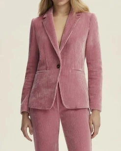 Blazer rosa a un bottone Emme Marella in jersey velluto a coste con scollo a rever