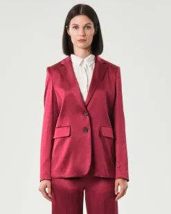 Blazer rosso Emme Marella in raso di misto viscosa con scollo a rever