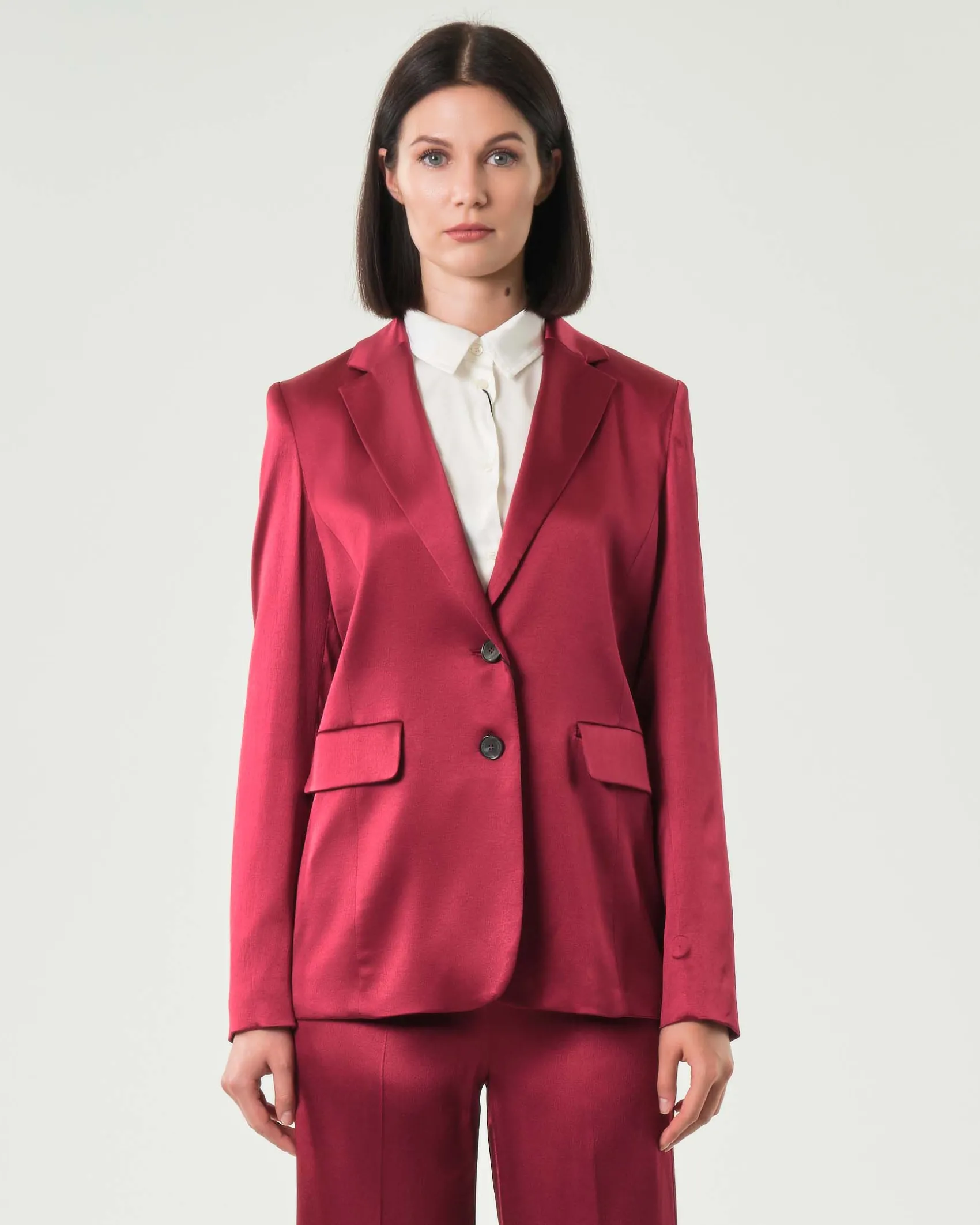 Blazer rosso Emme Marella in raso di misto viscosa con scollo a rever
