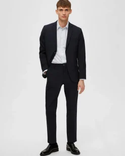 Blazer Selected Homme nero in tela di misto viscosa stretch con chiusura monopetto