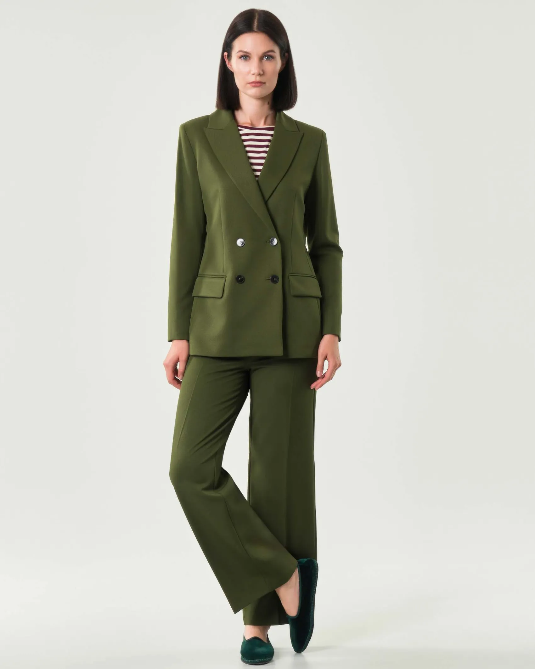 Blazer verde bosco doppiopetto Emme Marella in tessuto diagonale stretch con scollo a rever