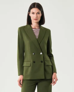 Blazer verde bosco doppiopetto Emme Marella in tessuto diagonale stretch con scollo a rever
