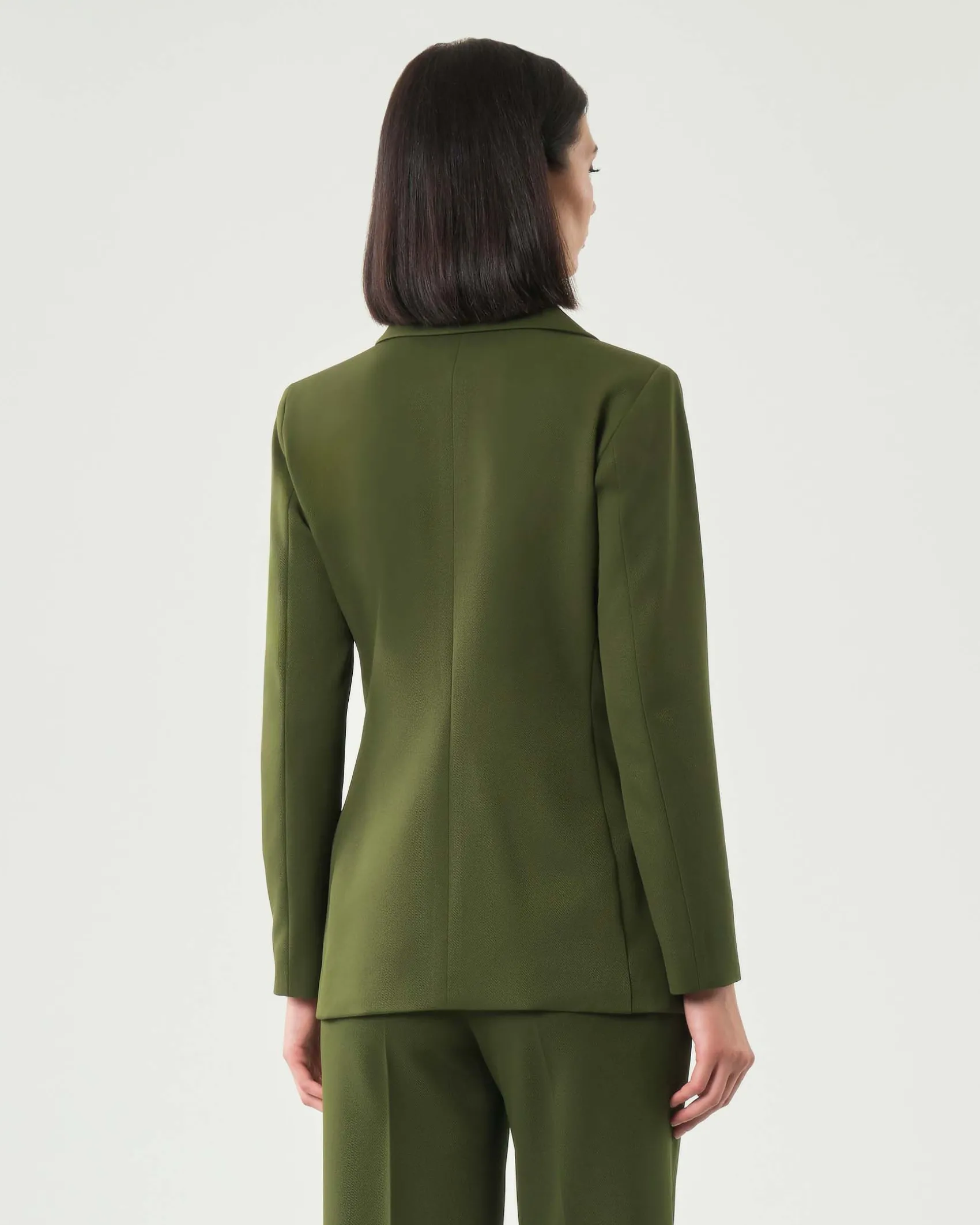 Blazer verde bosco doppiopetto Emme Marella in tessuto diagonale stretch con scollo a rever