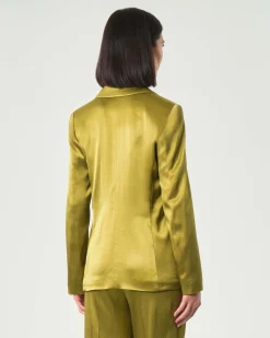 Blazer verde oliva Emme Marella in raso di misto viscosa con scollo a rever